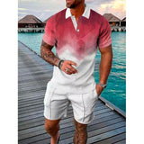 2023 Summer Men's Fashion 3D Printed Polo Shirt Beach Shorts Sets Loose Thin Lapel Casual Short Sleeve Suit Tracksuit Oversized