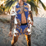 Fashion Hawaiian Print Short Sleeve Shirt Set Men's Beach Coconut Print Shorts Men's Daily Beach Shirt Two-piece S-3XL