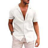 Men's Tops Casual Button Down Shirt Short Sleeve Linen Beach Short Sleeve Summer