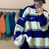 Klein Blue Sweater men's design sense niche lazy wind couple Sweater autumn winter oversize STRIPE TOP men sweaters coat