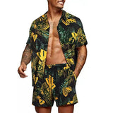 2023 Summer Hawaii Print Sets Men Hawaii Short Sleeve Shirt Shorts Two Piece Clothing Set Casual Palm Tree Floral Beach Suit