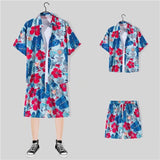 2 Piece Sets Men Beach Fashion M-3XL Baggy Handsome Print Shirts Shorts Hawaiian Holiday Unisex Thin Summer Vintage Clothing Ins