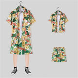 2 Piece Sets Men Beach Fashion M-3XL Baggy Handsome Print Shirts Shorts Hawaiian Holiday Unisex Thin Summer Vintage Clothing Ins