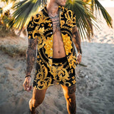 Fashion Hawaiian Print Short Sleeve Shirt Set Men's Beach Coconut Print Shorts Men's Daily Beach Shirt Two-piece S-3XL