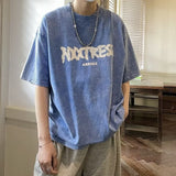 Washed T-shirt Men Hip Hop Oversize Letter Printed Summer Cotton Short Sleeve Tee High Street Harajuku Unisex Couples Top