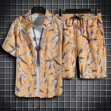 Men Summer Beach Floral Shirt 2 Piece Set Fashion Holiday Hawaiian Shirt + Shorts Sets Thin Quick Dry Casual Print Short Sleeve