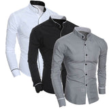 Men Slim Standing Collar Shirt Classic Solid Color Personality Cardigan Business High-end Long-sleeved Shirt