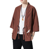 2023 Summer Men's Cotton Blends Linen Open Front Cardigan Embroidery Kimono Jackets