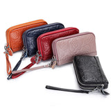 Fashion Floral Genuine Leather Women Clutch Purse Double Zipper Card Holder Wallets Female Wristlet Clutches Phone Purse Bag