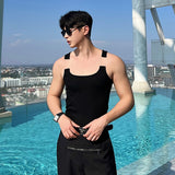 2023 New Fashion Male Vest Patchwork Personality Sleeveless Top Men's Solid Color Slim T-shirt Spring Trendy 9A8204