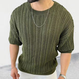 Spring Knitting Custom Tees Sweater For Men Slim Fit O-Neck Solid Hollow Mesh Man Pullover Autumn Long Sleeve Stretch Tops