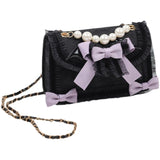 Lolita Bow Lace Shoulder Bag for Girl Pearl Jk Kawaii 2023 New Trend Purse Japan Style Gentle Female Designer Crossbody Bag