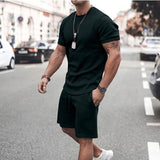 Men Clothing T-shirt Suits Shorts and T Shirt Set Solid Colored Crew Neck Drawstring 2 Piece Apparel Designer Sportswear Classic