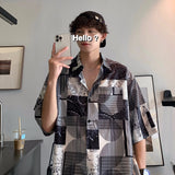 2023 Summer Men's Fashion Trend Printing Short Sleeves Shirt Ice Silk Fabric Lapel Collar Loose Black/Green Color Shirts M-2XL