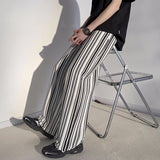 2023 Summer Men's Fashion Trend Ice Silk Fabric Casual Pants Black And White Striped Printing Loose High Quality Trousers