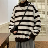 Striped Men Sweaters Men's Pullovers Harajuku Streetwear Winter New Casual Loose Wool Warm Knited Turtleneck Pullovers Top 3XL