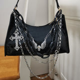 Y2k Hot Girl Chain Crocodile Pattern Handbag 2023 Summer Subculture Dark Punk Underarm Bag Cross Skull Shoulder Bag