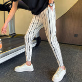 Black/White Summer Thin Vertical Stripe Harem Pants For Men Clothing 2023 Slim Fit Casual Ankle Length Joggers Trousers 36-28