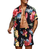 2023 Summer Hawaii Print Sets Men Hawaii Short Sleeve Shirt Shorts Two Piece Clothing Set Casual Palm Tree Floral Beach Suit