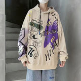 Autumn and winter Korean style trend plus fleece hooded sweater men graffiti hip-hop all-match loose printed coat couple sweater