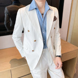 2023 New Casual Suit Men's Slim Fit Double-Breasted Striped Suit Coat (without Vest and Pants) for Groomsmen, Wedding, and Party