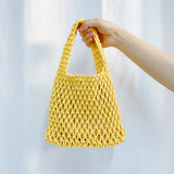 Summer Designer Handbags for Women 2023 Fashion Hand Woven Bags Cotton Rope Beach Bags Ladies Solid Color Hollow Out Bucket Bags