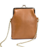 Vintage Genuine Leather Women Clip Bags Small Chain Crossbody Bag Fashion Kiss Lock Phone Bags High Quality Daily Purse Bag