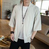 2023 Summer Men's Kimono Jackets Cardigan Mens Lightweight Casual Cotton Blends Linen Seven Sleeves Open Front Coat Outwear