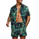 2023 Summer Hawaii Print Sets Men Hawaii Short Sleeve Shirt Shorts Two Piece Clothing Set Casual Palm Tree Floral Beach Suit