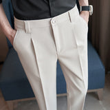 Black/Gray/Khaki Summer New Ankle Length Suit Pants For Men Clothing 2023 Business Casual Slim Fit Elastic Waist Office Trousers