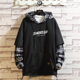 Black Patchwork Hoodies Autumn Spring Men's Sweatshirts Hiphop Punk Streetwear Casual Pullover 2023 New Plaid Hoodies