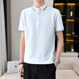 Slim T-shirts Men S-3XL Tops Smart Casual Summer Korean Fashion Clothes Футболки Lapel Handsome Preppy Simply All-match Teens