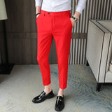 British Style Summer New Ankle Length Suit Pants For Men Clothing 2023 Business Casual Formal Wear Slim Fit Straight Trousers