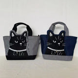 Women Creative Embroidered Three-dimensional Black Cat Handbag Carrying A Rice Box Bag Shopping Bag Cloth Bag Commuting Bag