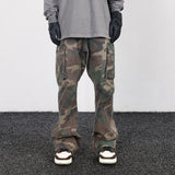 2023 Camouflage Micro Flare Pants Fashionable Streetwear Camo Cargo Pants for Male Slim Fit Trousers Women Baggy Casual Clothes