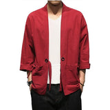 2023 Summer Men's Cotton Blends Linen Open Front Cardigan Embroidery Kimono Jackets