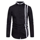 New Men's Shirts Henry brought Slim Striped collar Long Sleeve Flower Print Casual Party Shirt Tops plus-size S-5XL