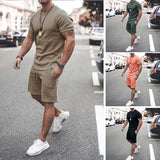 Men Clothing T-shirt Suits Shorts and T Shirt Set Solid Colored Crew Neck Drawstring 2 Piece Apparel Designer Sportswear Classic