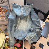 American Vintage Jeans Top Handsome Denim Hooded Sweatshirt Men Women Autumn Winter Hong Kong Style High Street Jacket