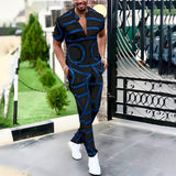 Ilooove Spring Summer Men's Casual Two Piece Sets Short Sleeve Tops And Long Pants Suit Fashion Pattern Print Outfit Men Streetwear