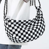 Plaid Female Shopper Shoulder Bags Nylon Cloth Elegant Trendy Soft Lady Half Moon Bag Portable All Match Female Branded Handbags