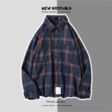 Spring and Autumn Men's Trendy Casual Loose Long-sleeved Retro Plaid Shirt