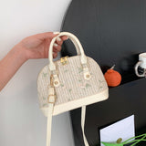 Fashion Lace Top-handle Bags For Women Casual Patchwork Straw Shoulder Bag Ladies Handbags Shell Crossbody Bags