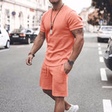 Men Clothing T-shirt Suits Shorts and T Shirt Set Solid Colored Crew Neck Drawstring 2 Piece Apparel Designer Sportswear Classic