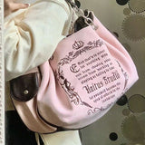Ilooove Y2K Pink Vintage Gothic Women Tote Bag Aesthetic Large Capacity Embroidery Letters Retro Shopping Travel Chain Shoulder Bag
