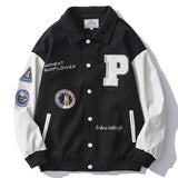 Men Patchwork Varsity Jacket Hip Hop Letter Embroidery American Vintage Bomber Jacket Streetwear Couple Loose Epaulettes Outwear