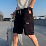 Black/Khaki Fashion Side Pockets Knee Length Shorts For Men Clothing 2023 All Match Comfortable Straight Casual Short Homme 36