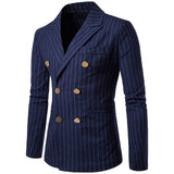 Men Long Sleeve Blazer Stripe Pattern Decorative Chest Pocket Design Causal Business Fashion Slim Fit Double-breasted Men Blazer