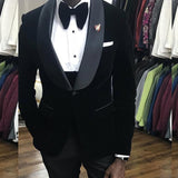 Black Velvet Wedding Tuxedo 3 Piece African Men Suits for Prom Slim Fit Groom Male Fashion Costume Jacket Waistcoat with Pants