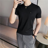 Black/White Summer Thin Ice Silk Short Sleeve T Shirts Men Clothing 2023 Round Collar Slim Fit Casual Basic Tees Homme Plus Size